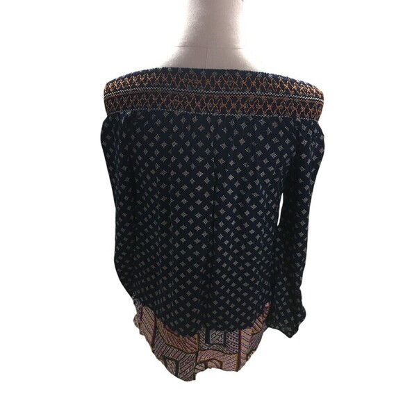 Anthropologie THML Top Women's Size Medium Navy Geometric Off The Shoulder - Picture 2 of 10